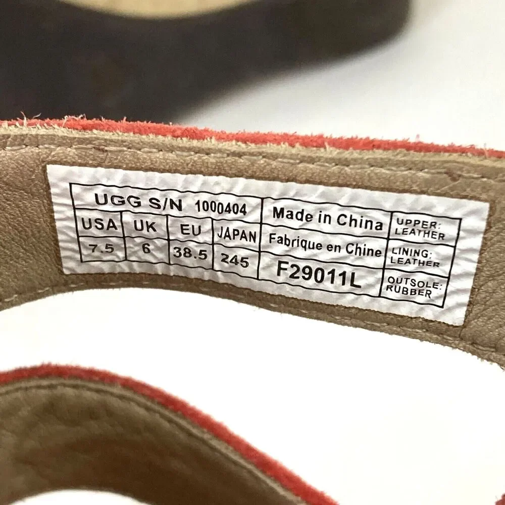 UGG Tawnie Wedge-Women 7.5-Coral Pink Leather-Espadrille Sandal 1000404 -F29011L
